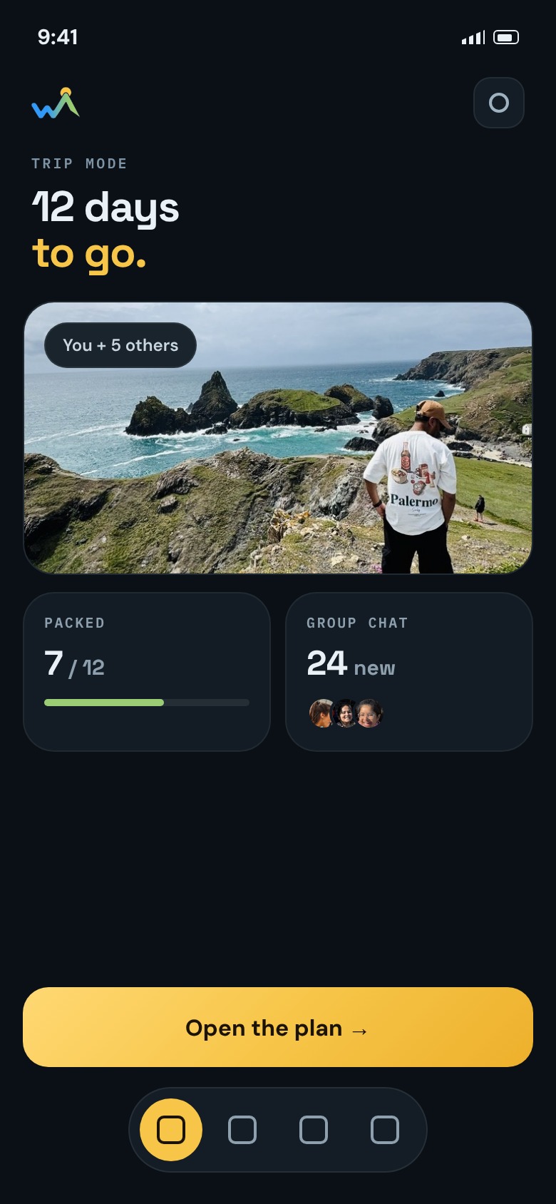 Trip mode in the WanderAlong app